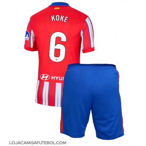 Camisa de Futebol Atletico Madrid Koke #6 Equipamento Principal Infantil 2024-25 Manga Curta (+ Calças curtas)